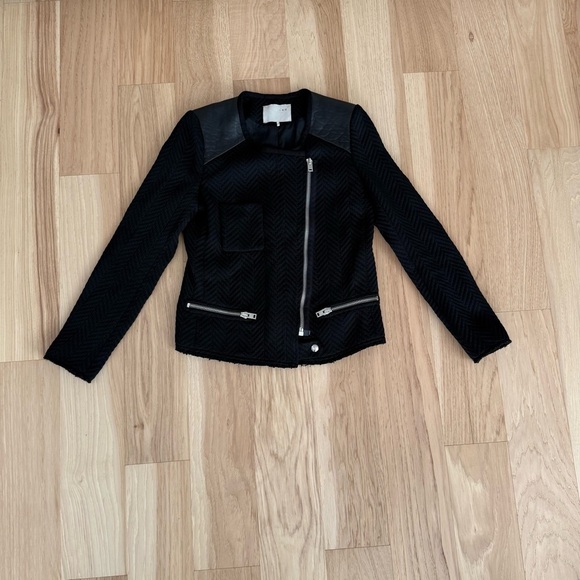 Iro Women's Size 1 Black Leather Shoulder Patches Phoebe Moto Jacket Jacket - Picture 4 of 14